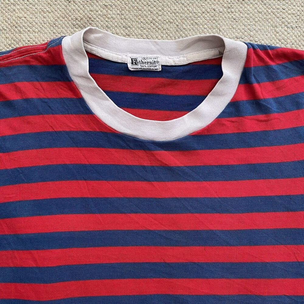 50s Striped T Shirt Small Vintage Duofold Fethernit Red Blue Surf Greaser Cotton